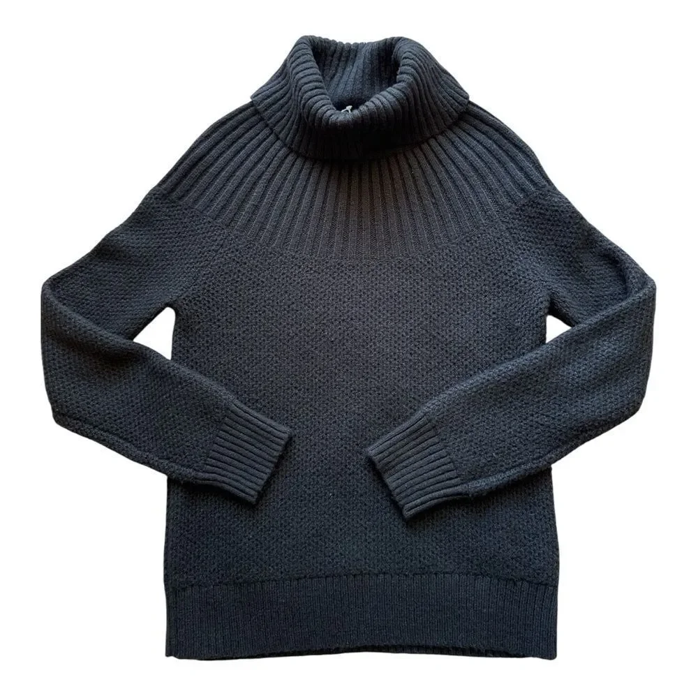 NWT J.Crew XS Black Mixed StitchCowl Neck Sweater Preppy Classic